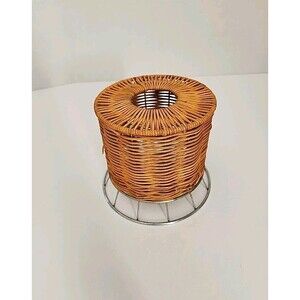 Vintage Kleenex Toilet Paper Tissue Woven Wicker Rattan Box Cover Metal Frame